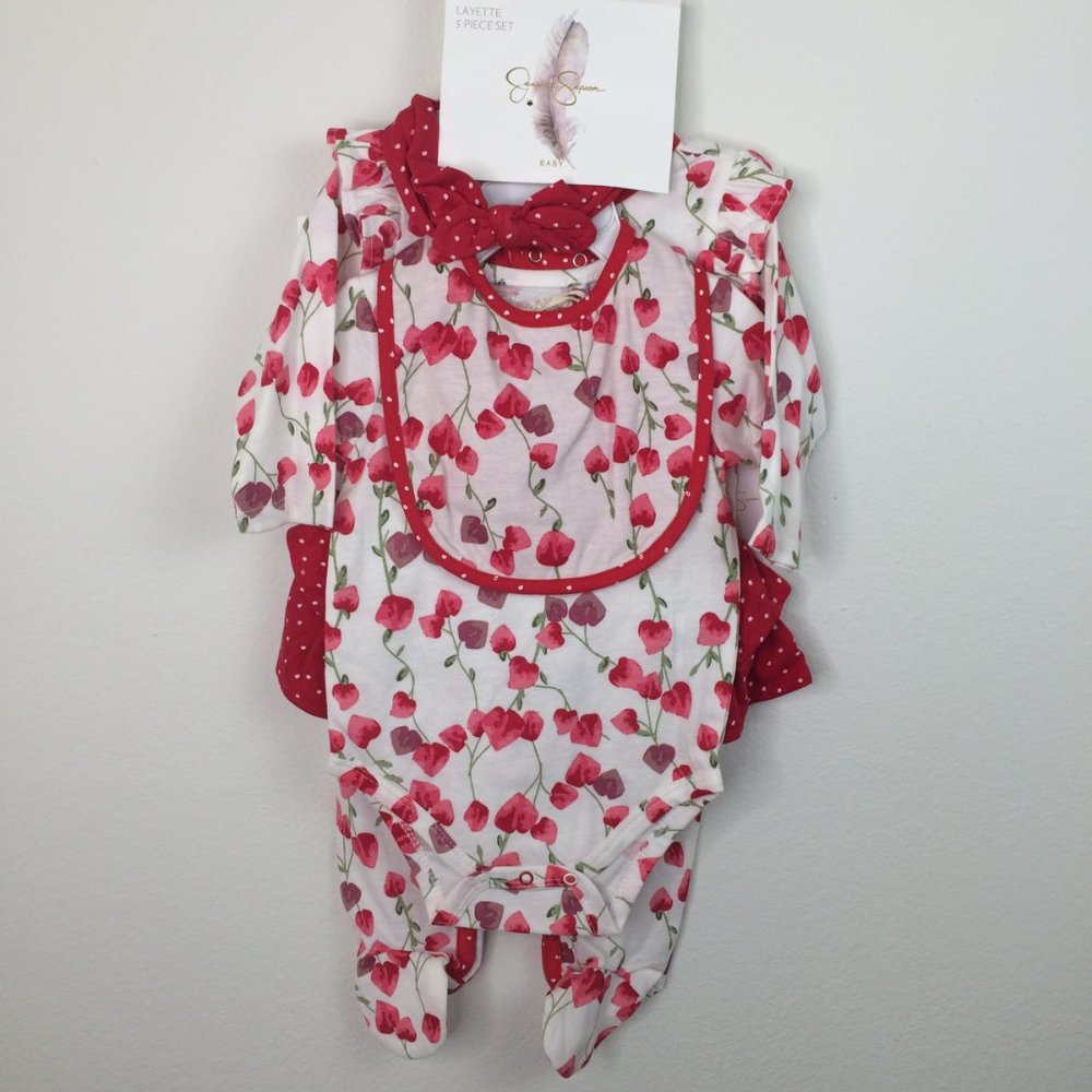 Jessica Simpson Baby Footie Jumpsuit Set 18 Months White Red Cherry Heart